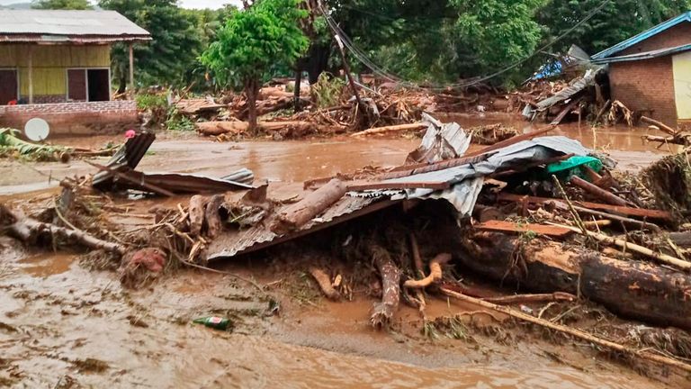 Debris litters an area of eastern Flores in Indonesia. Pic: AP