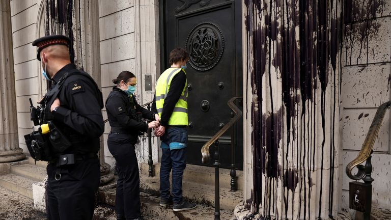 The five people arrested outside the Bank of England remain in custody, City of London police have said