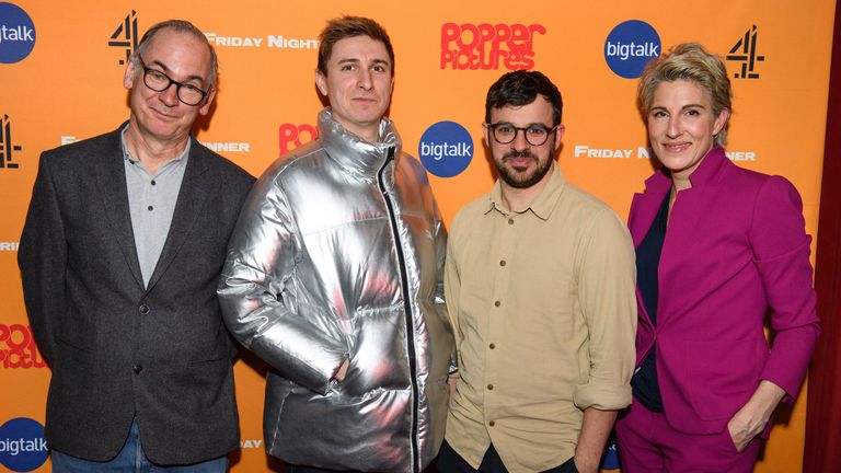 Paul Ritter, Tom Rosenthal, Simon Bird and Tamsin Greig attending a screening of Friday Night Dinner, at the Curzon Soho in London. Picture date: Monday March 9, 2020. Photo credit should read: Matt Crossick/Empics