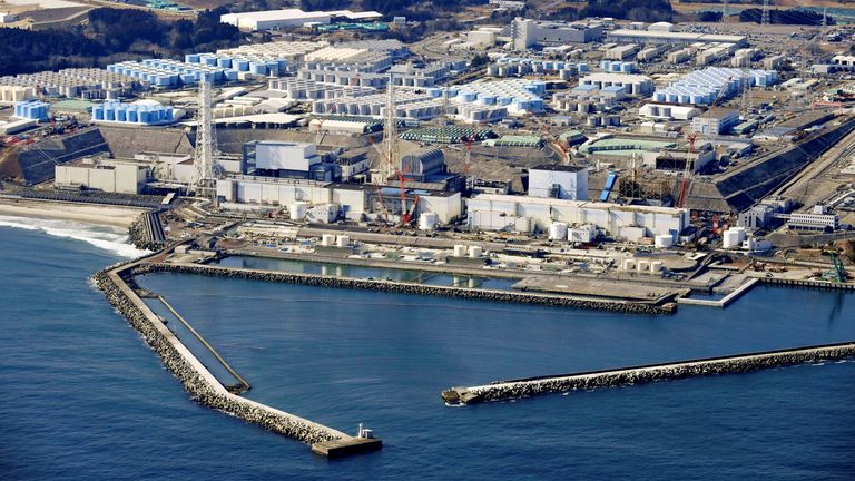 An aerial view shows the storage tanks for treated water at the Fukushima Daiichi nuclear power plant in Okuma town, Fukushima prefecture, Japan