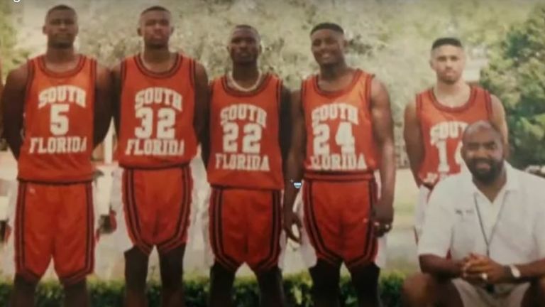 George Floyd (on the left in shirt number 5) in South Florida community college basketball team