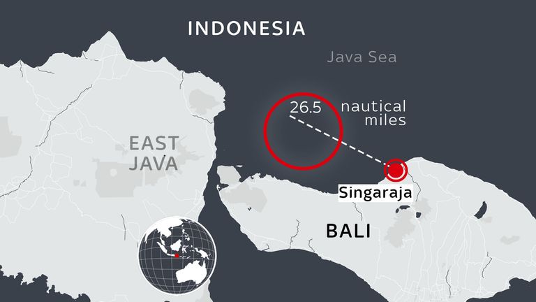 The submarine was last heard from at a location around 26.5 nautical miles northwest of Singaraja, on the northern coast of Bali