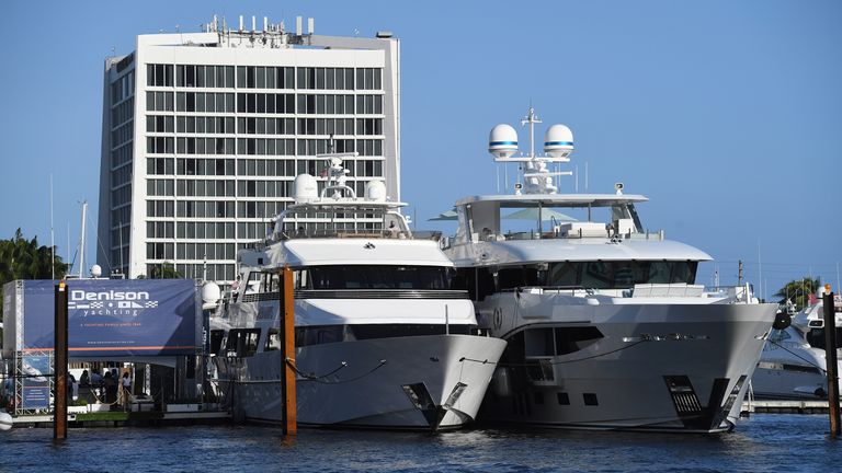 FORT LAUDERDALE FL - OCTOBER 29: Yachts seen docked during the Fort Lauderdale International Boat Show at the Fort Lauderdale Marina on October 29, 2020 Pic: AP