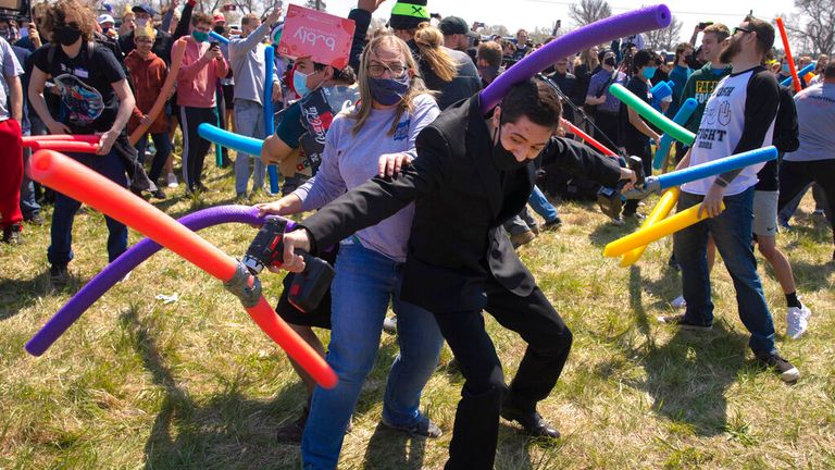 People battle it out in an open green space in Air Park to find out who is the rightful owner of the name Josh