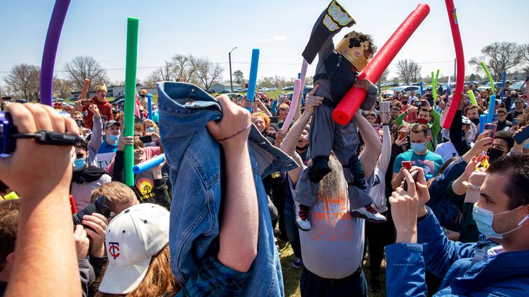 Lincoln native four-year-old Joshua Vinson Jr is lifted into the air after being declared the ultimate Josh 