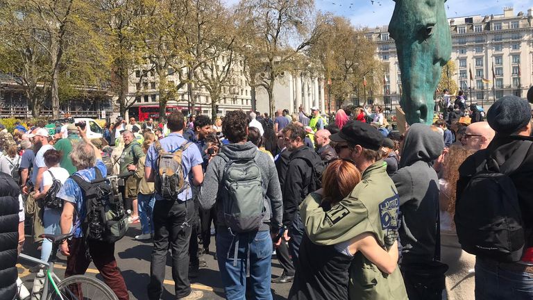 Protesters were seen moving through the capital
