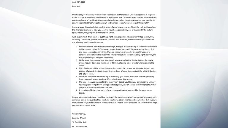 Lord Jim O&#39;Neill&#39;s letter to Joel Glazer