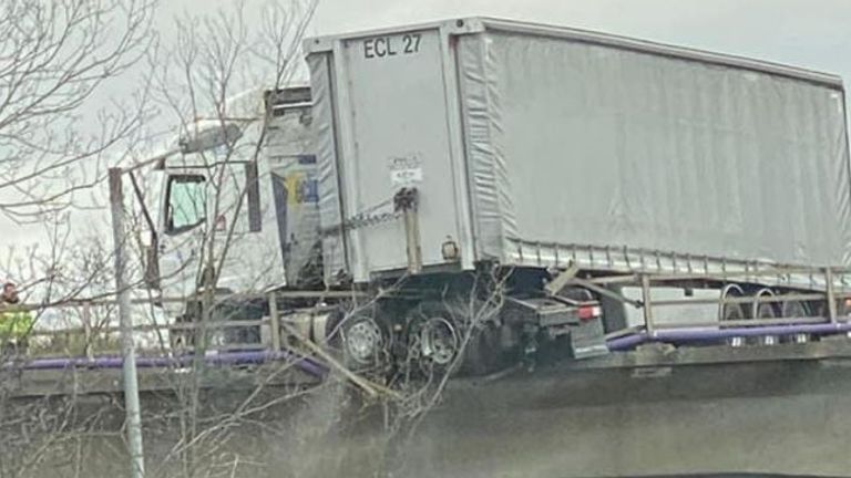 The lorry caused &#39;significant damage&#39; said Highways England. Pic: @hedgemyster23