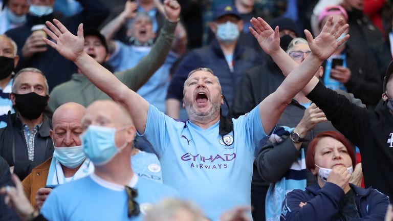 Manchester City fans inside Wembley