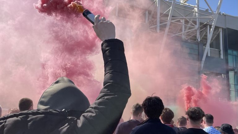 Flares were set off outside of Old Trafford