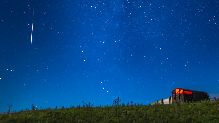 A meteor during a Perseid meteor shower seen from near Hawes in the Yorkshire Dales National Park. File pic