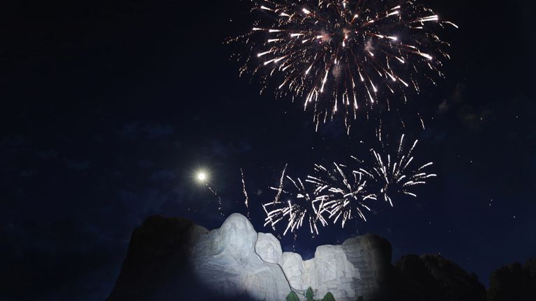 U.S. President Trump and first lady Melania Trump attend South Dakota&#39;s U.S. Independence Day Mount Rushmore fireworks celebrations at Mt. Rushmore in South Dakota