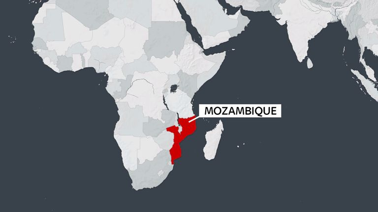 A map showing Mozambique in Africa