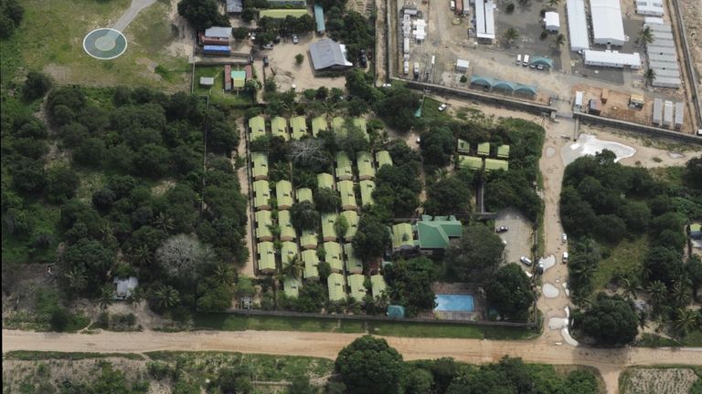 Aerial shot of the Amarula Hotel in Palma, Mozabmique, after insurgents attacked the area