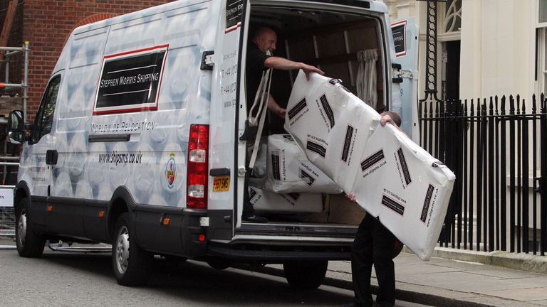 Gordon and Sarah Brown having some of their furniture moved out of No 11 in 2010