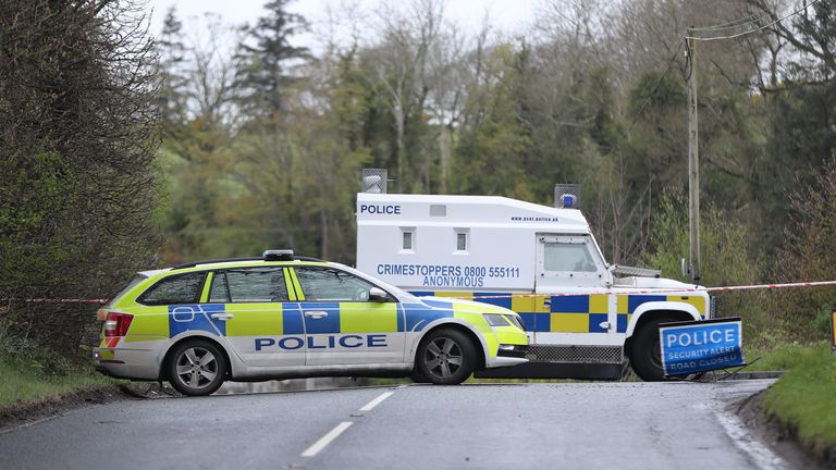 PSNI vehicles block the road in Dungiven, County Londonderry