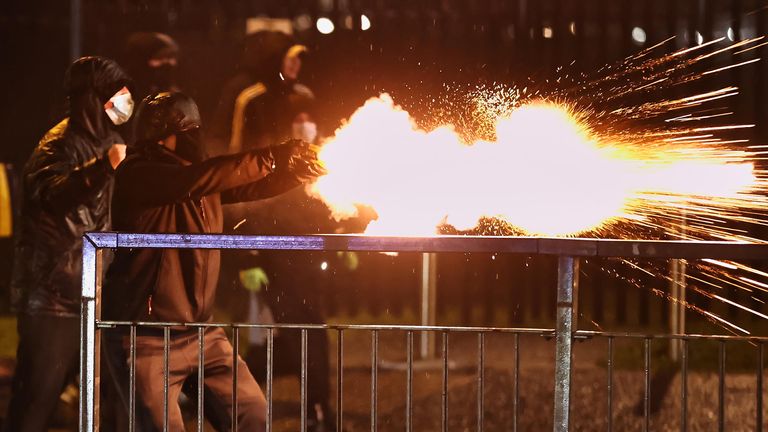 Fireworks were aimed at police by rioters