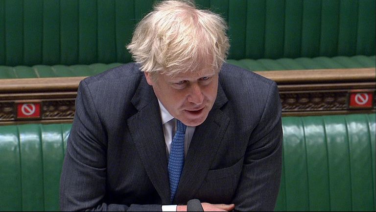 Prime Minister Boris Johnson speaks at PMQs