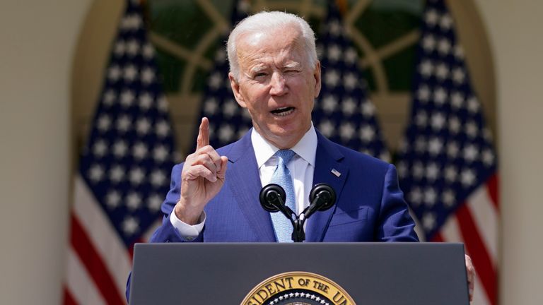 President Joe Biden in the Rose Garden at the White House                            