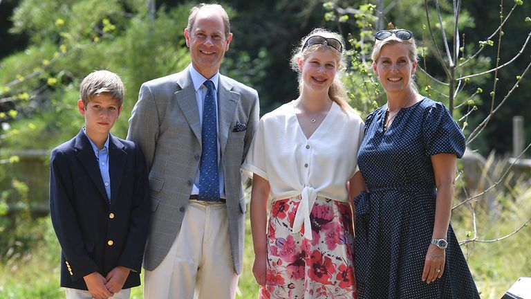 The Earl and Countess of Wessex, with their children, Lady Louise and James, Viscount Severn during a visit to Bear Wood at Wild Place Project in Bristol.