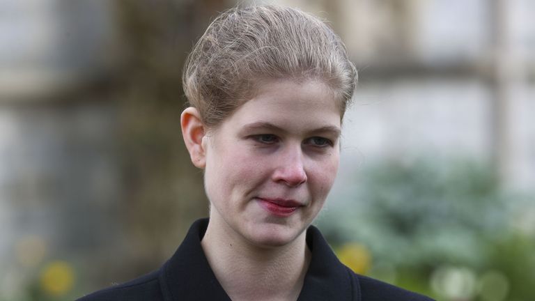 Lady Louise Windsor attends the Sunday service at the Royal Chapel of All Saints, Windsor, following the announcement on Friday April 9, of the death of the Duke of Edinburgh at the age of 99. Picture date: Sunday April 11, 2021.