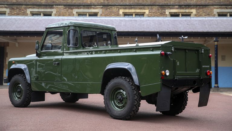 The Jaguar Land Rover that will be used to transport the coffin of the Duke of Edinburgh at his funeral