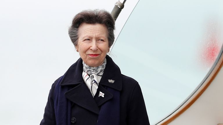 Britain&#39;s Princess Anne looks on from the boat at the Royal Yacht Squadron, after Prince Philip, husband of Queen Elizabeth, died at the age of 99, in Cowes on the Isle of Wight, Britain April 14, 2021. REUTERS/Peter Nicholls