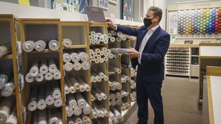 The Labour leader checks out wallpaper in John Lewis