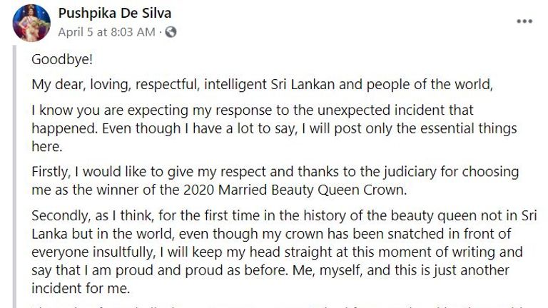 Ms De Silva responded on Facebook with this post which has been translated from Sinhalese.
