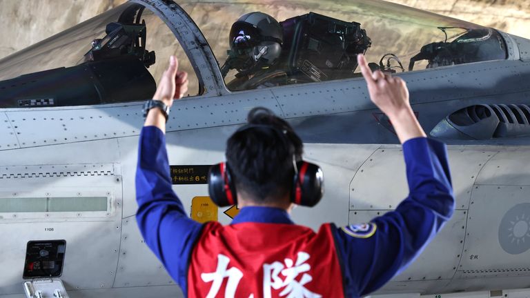 A pilot prepares to take off on a F-CK-1 Ching-kuo IDF at an Air Force base in Tainan