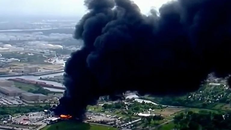 Huge plume of black smoke from Texas chemical facility fire