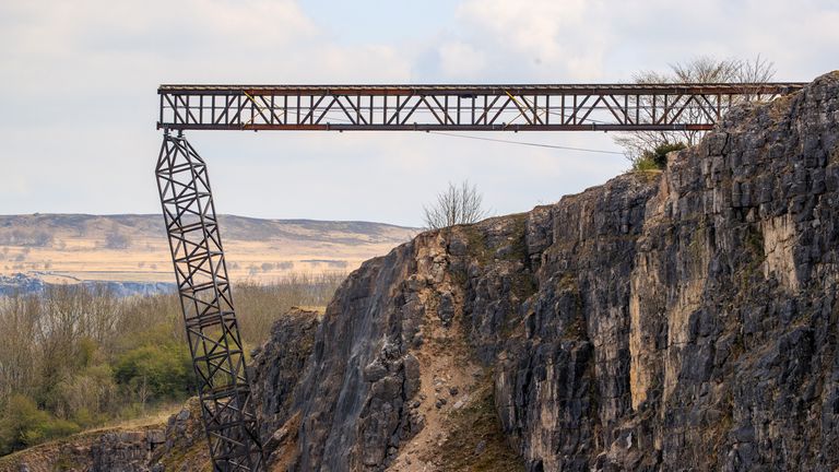 The quarry in Derbyshire with the trainline hanging over