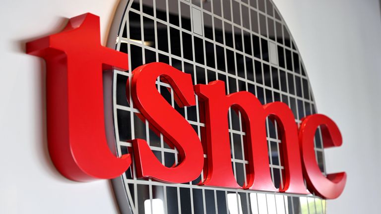 The logo of Taiwan Semiconductor Manufacturing Co (TSMC) is pictured at its headquarters, in Hsinchu, Taiwan, Jan. 19, 2021.