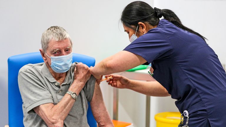 John Mason, 82, receives his vaccination at Blackburn Cathedral