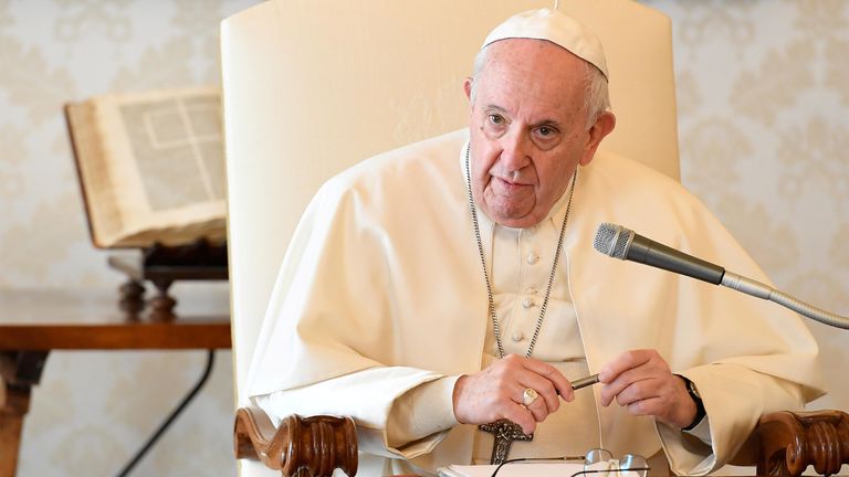 Pope Francis receives in audience members of the Vatican COVID-19 Commission in the Vatican March 26, 2021