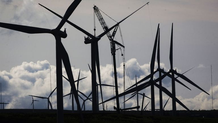 Wind turbines at Whitelee Windfarm in East Renfrewshire