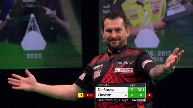 Premier League Darts 2021 Jonny Clayton Hit The Perfect Leg In Win Over Jose De Sousa