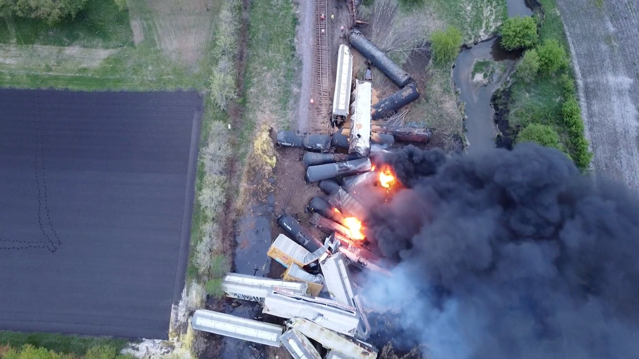 Iowa freight train carrying hazardous substances derails and catches