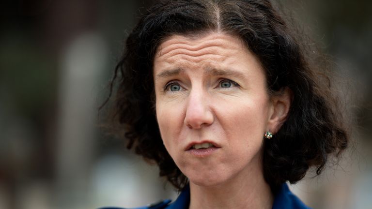 Shadow Chancellor Anneliese Dodds speaks to media during a visit to the centre of Birmingham following her speech on Labour's plan to deliver a bright future for the high street. Picture date: Monday March 22, 2021.
