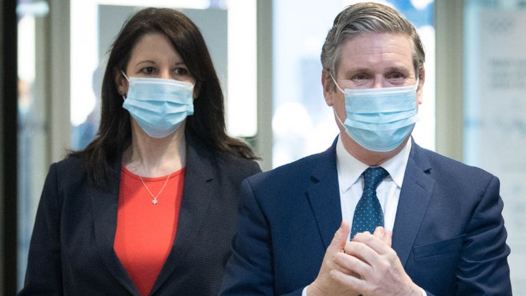 Labour party leader Sir Keir Starmer and Shadow Chancellor of the Duchy of Lancaster, Rachel Reeves meet staff during a visit to Chelsea and Westminster Hospital, London, to thank the NHS staff for their work as the country marks the one year anniversary of the first national lockdown to prevent the spread of coronavirus. Picture date: Tuesday March 23, 2021.