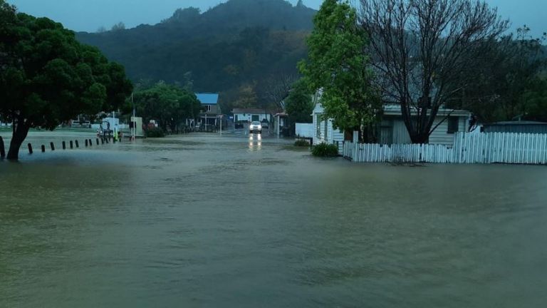 Flooding in the town of Akaroa, on NZ&#39;s South Island. Pic: Christchurch City Council