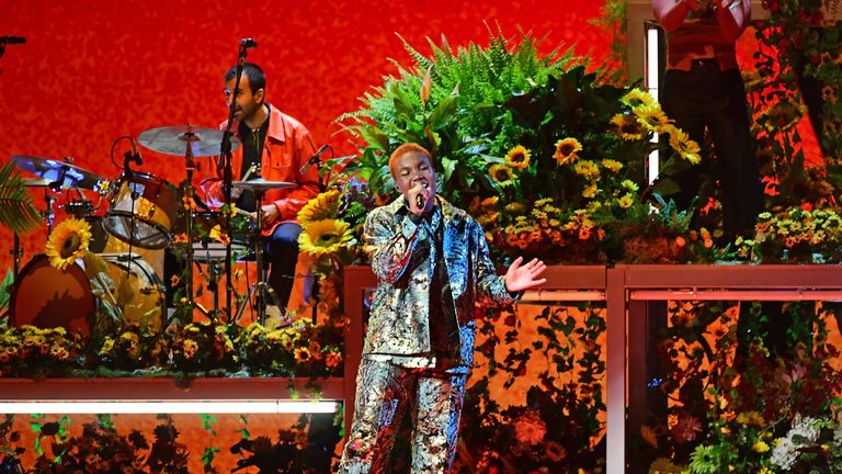 Arlo Parks performs during the Brit Awards 2021 at the O2 Arena, London. Picture date: Tuesday May 11, 2021.

