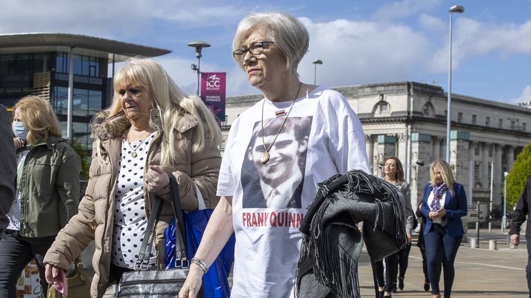 The family of Frank Quinn, who was killed in Ballymurphy, outside the International Convention Centre in Belfast 