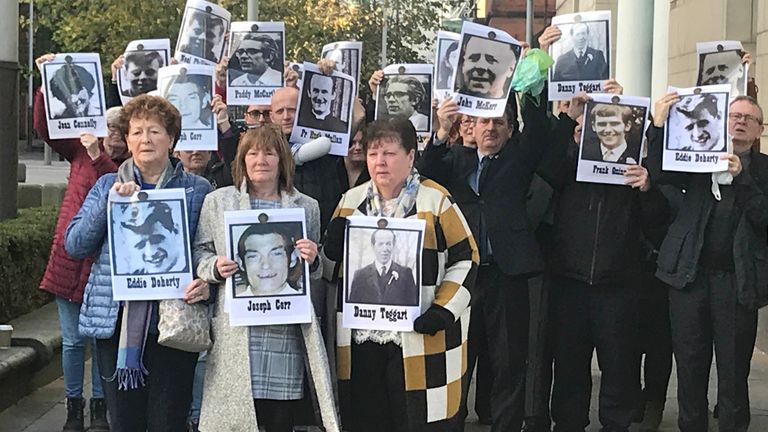 Eileein McKeown, front centre, pictured in 2018, said the fight to clear her father&#39;s name had been &#39;a nightmare&#39;