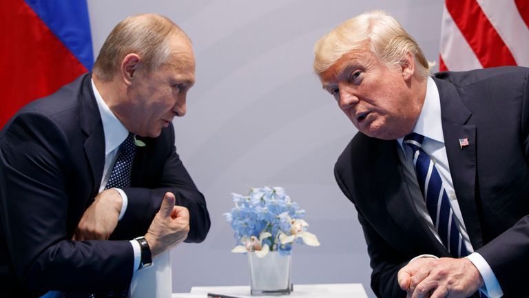 Mr Biden is keen to have a different relationship with Mr Putin (left) than his predecessor Donald Trump (right). Pic: AP                                                     