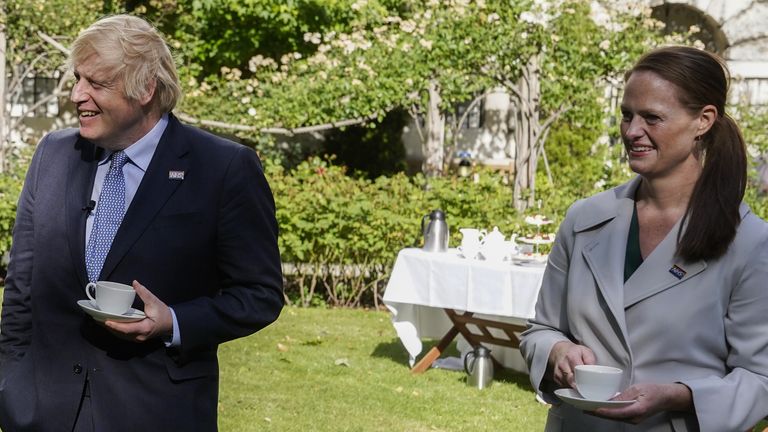 Boris Johnson and Jenny McGee at a Downing Street garden party in July 2020