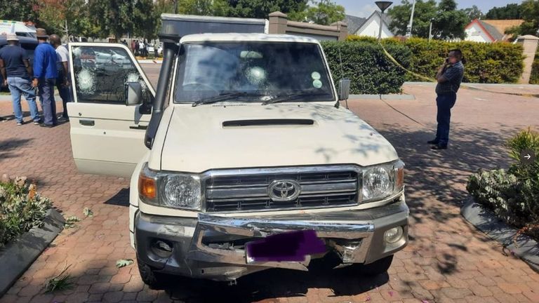 Damage was done to the driver&#39;s door and windscreen.
Pic: @Abramjee/Twitter