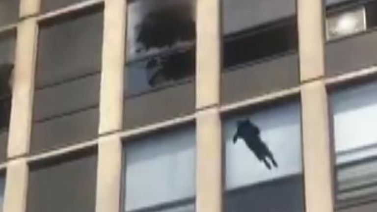 A cat made good use of one of its nine lives after leaping from the fifth floor of a burning building in Chicago.