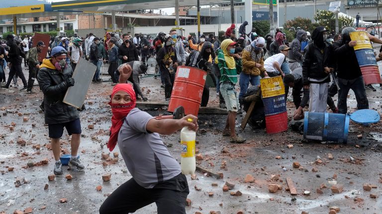 Protesters clash with police in Colombia