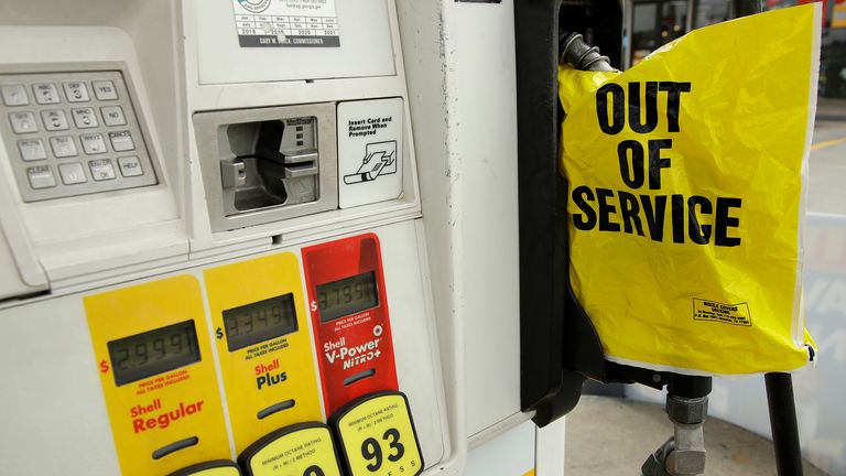 A petrol station in Atlanta, Georgia ran out of gas, following the cyber attack on the pipeline. Pic AP